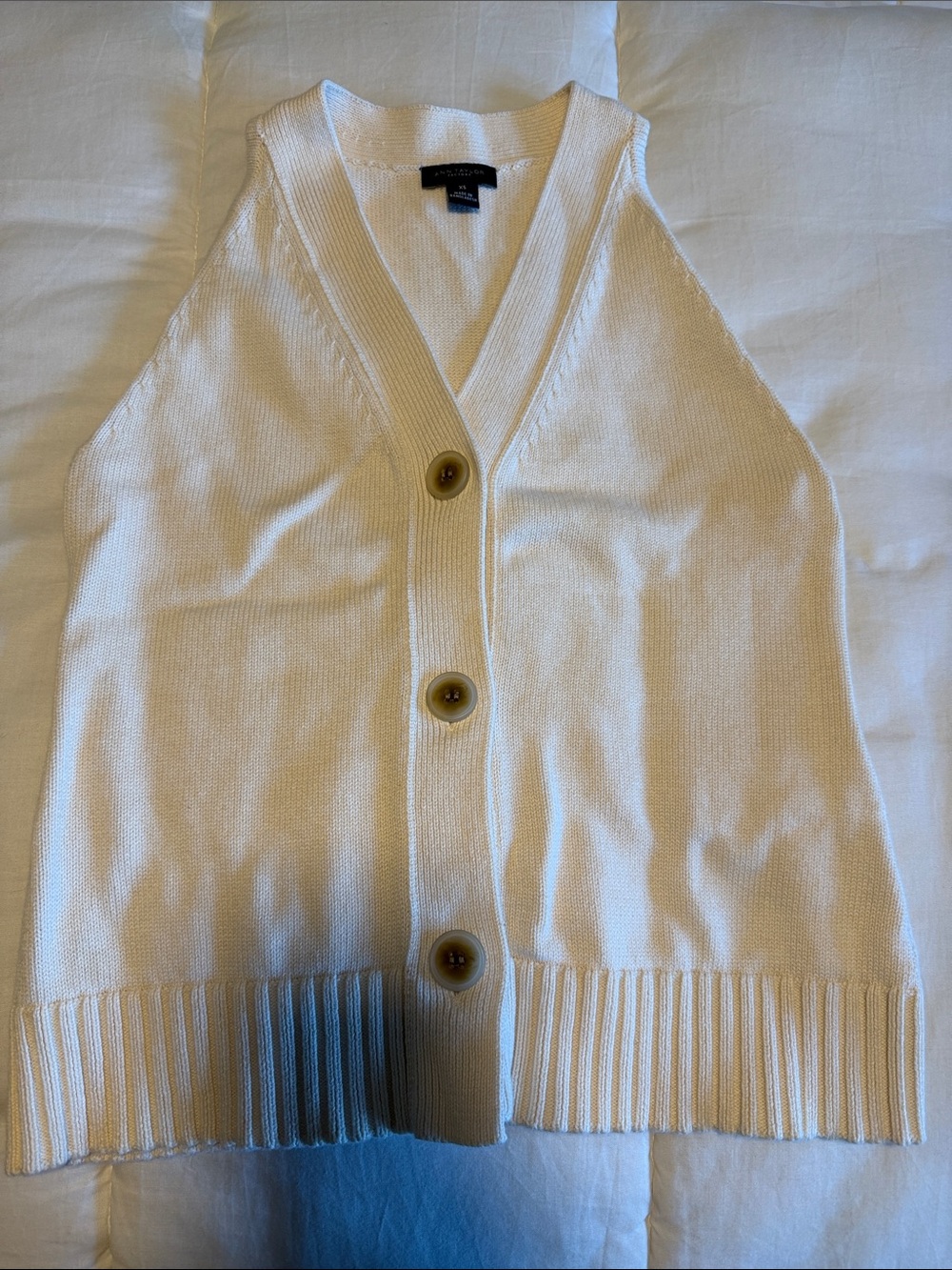 Ann Taylor Cream Button-Front Sweater Vest